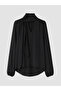 Two Mt Shop Quality Lcw Vision Black Crepe Plain Tie Collar Long Sleeve Women's Blouse - 6