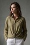 Women's Self-Patterned Collared Shirt - Khaki - 3