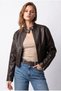 Women's Cropped Stand Collar Zippered Bitter Brown Leather Jacket - 6