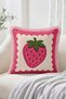 Strawberry Figured Pink Framed Cream Background Decorative Fringed-Tasseled Throw Pillow Cover