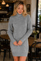 Women's Turtleneck High Neck Long Sleeve Hair Braided Thessaloniki Knit Patterned Woven Detailed Soft Textured Links Detailed Casual Gray Knitwear Mini Tunic Dress - 5