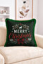 Merry Christmas Written Deer, Snowflake and Pine Branch Patterned Fringed-Tasseled Throw Pillow Cover