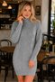 Women's Turtleneck High Neck Long Sleeve Hair Braided Thessaloniki Knit Patterned Woven Detailed Soft Textured Links Detailed Casual Gray Knitwear Mini Tunic Dress - 7