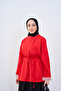 Women's Sweatshirt with Striped Collar and Sleeves, Belted Waist, Red - 2