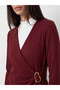 Two Mt Shop Quality Lcw Everyday Burgundy Diver Fabric Plain Double Breasted Long Sleeve Women's Blouse - 3