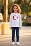 Girls-Boys White to Red Moon and Star Printed Long Sleeve T-Shirt October 29 Republic Day - 2