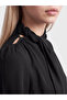 Two Mt Shop Quality Lcw Vision Black Crepe Plain Tie Collar Long Sleeve Women's Blouse - 4
