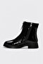 Genuine Leather Black Suede Black Patent Leather Women's Classic Boots 757Sza26914 - 2