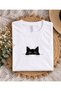 Cute Cat Printed Unisex Round Neck Short Sleeve Casual White T-Shirt