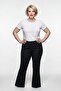Bb Women's High Waist Straight-Leg Fabric Trousers with Front Stitching Detail