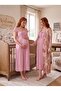 New Season Powder Patterned Buttoned Special Design Lace Detailed Wide Strap 100% Cotton Maternity Nightgown Set - 5
