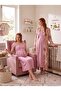 New Season Powder Patterned Buttoned Special Design Lace Detailed Wide Strap 100% Cotton Maternity Nightgown Set - 6