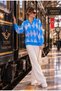 Women's Baklava Pattern Blue Color Polo Collar Sweater - 2