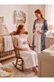 New Season Ecru Black Patterned Buttoned Special Design Lace Detailed Wide Strap 100% Cotton Maternity Nightgown Set - 3