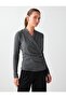 Anthracite Melange Accessory Detailed Double Breasted Collar Soft Touch Blouse - 3