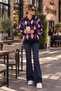 Women's Baklava Pattern Mulberry Color Polo Collar Sweater