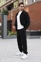 Black Stand Collar Men's Tracksuit Set with Cargo Pockets E7370 - 5