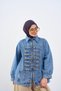 Women's Double Button Detail Stitched Denim Jacket Light Blue - 4