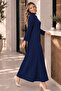 Ribbed Knitwear Dress with Zipper on the Collar K3018 Navy Blue - 2