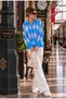 Women's Baklava Pattern Blue Color Polo Collar Sweater - 3