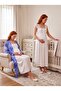 New Season Ecru Navy Blue Patterned Buttoned Special Design Lace Detailed Wide Strap 100% Cotton Maternity Nightgown Set - 8