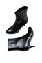 Black Patent Leather Women's Boots Short Kitten Thin Heeled Pointed Toe - 3