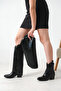 Black Patent Leather Women's Boots Cowboy Snap-On Gaiters Trok Detailed Western Boots - 2