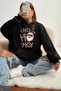 Women's Oversize Sweatshirt Hoodie Ho! Printed New Year's Black Hoodie, Kangaroo Pocket, 3 Thread Ribs