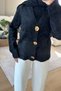 Women's Gold Buttoned Soft Textured V-Neck Knitwear Cardigan 2631 - Black - 5