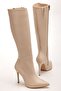 Zri̇nx-226 Premium Beige Zippered Elastic Thin High Heeled Women's Boots 11 Cmvvvvv - 5