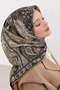Patterned Cotton Silk Scarf 90X90 Ls2212 06-Light Mink-Dark Anthracite-Mustard Yellow