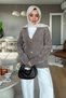 Women's Gold Buttoned Soft Textured V-Neck Knitwear Cardigan 2631 - Mink - 5