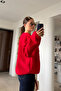 Premium V-Neck Buttoned Fleece Cardigan - Red - 7
