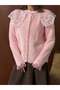 Lace Collar Detailed Plush Cardigan 2901 - Powder - 2