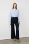 Wide Leg Canvas Trousers with Belt and 5 Pockets - Navy Blue - 4