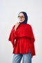 Women's Waist-Tied Scarf Detail Tunic Red - 3