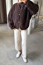 Premium V-Neck Buttoned Fleece Cardigan - Brown - 5