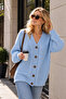 Women's Baby Blue Patterned 5-Button Long Knit Cardigan - 3