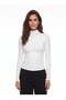 White Soft Touch Half Turtleneck Long Sleeve Basic Knitted Blouse with Gathered Sides - 2