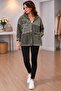 Hooded Jacket with Stone Effect Lettering and Sequin Detail - Khaki