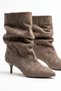 Women's Mink Winter Suede Bellows Pointed Toe Hazelnut Heel Short Heeled Boots Como - 4