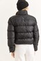 Black Stand Collar Short Puffer Jacket with Zipper Closure and Pockets - 5