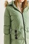 Mint Green Woven Fabric Hooded Long Cut Double Pocket Zippered Puffer Coat - 4