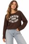 Coffee Viscose Blended Stretch Fabric Boat Neck Long Sleeve London Printed Detailed T-Shirt - 2