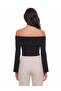 Black Stretch Fabric Madonna Collar Long Sleeve Butterfly Detailed Slim Fit Knitted Blouse - 2