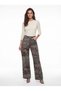 Gray Brown Cotton High Waist Wide Leg Vintage Patterned Side Pocket Denim Trousers - 2