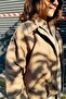 Mink Velvet Fabric Off-Shoulder Oversize Loose Cut Zipper Detailed Pocketed Coat - 2
