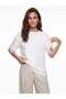 White Soft Textured Crew Neck Oversized T-Shirt with Lace Detail on Sleeves and Hem - 2