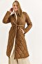Tan Faux Fur Collar Comfortable Fit Buttoned Quilted Coat Suitable for Daily Use - 3