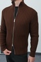 Men's Double Zipper Knitwear Cardigan Regular Soft Textured Basic Cardigan - Brown - 3